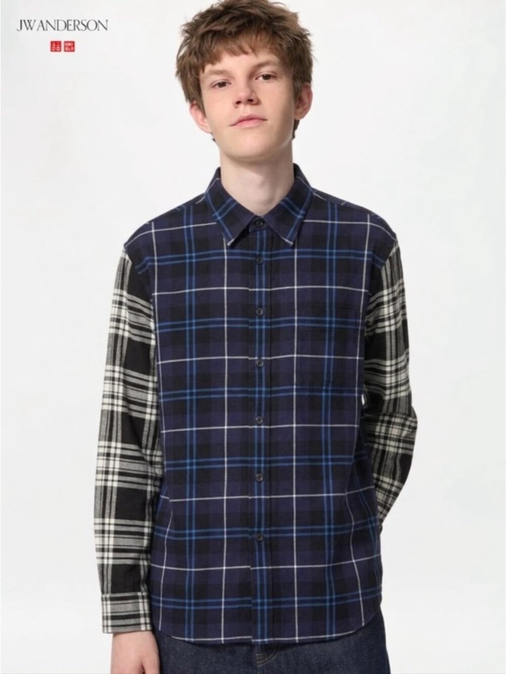 JW Anderson x Uniqlo Flannel button down Shirt Men’s M navy black White check